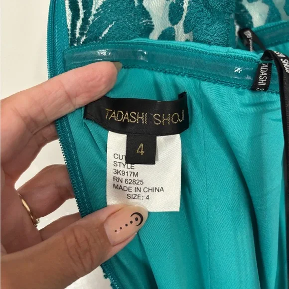Tadashi Shoji Teal Lace Mini Cocktail Dress Size 4 - Picture 6 of 6